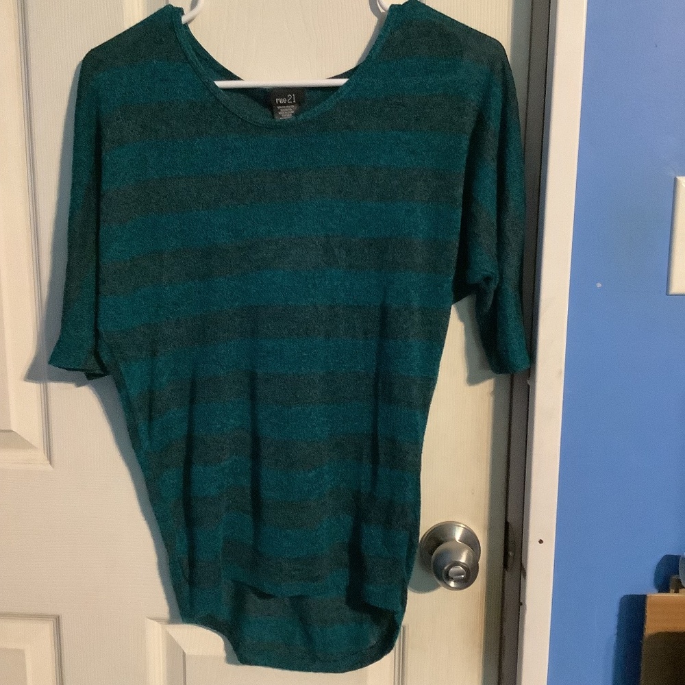 Women’s Rue21 Pullover Sweater Teal/Green & black striped Size S